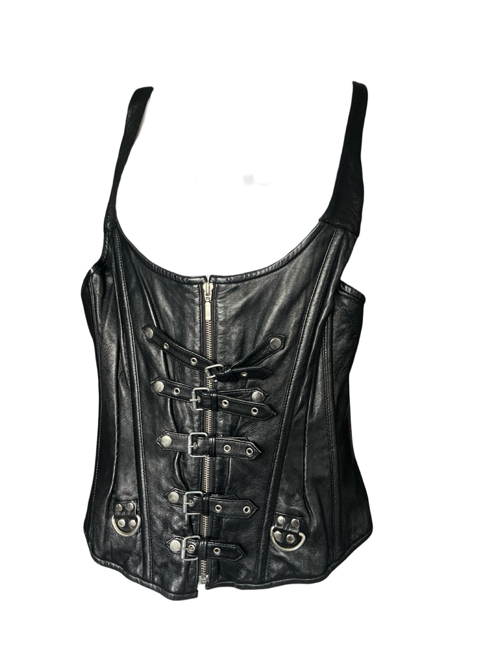 Black Leather Feel Corset Tank Top Bondage Wear Punk Grunge Goth Size XXL